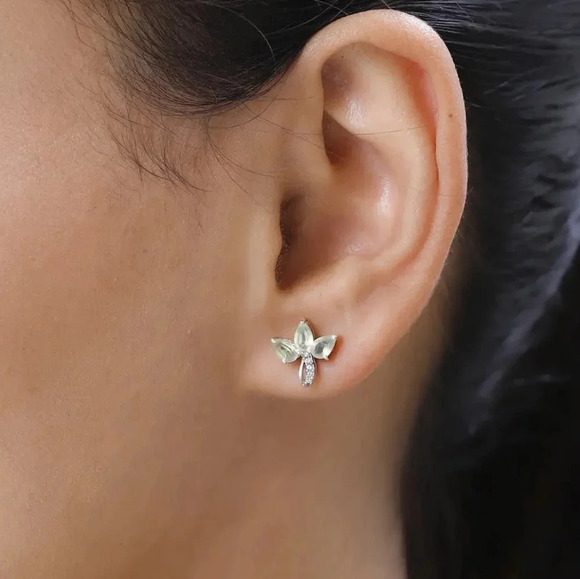 *RARE* Premium Natural Chrysoberyl and White Zircon Stud Earrings - Picture 5 of 6